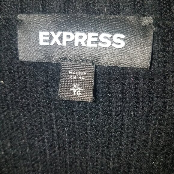Express Black V Neck Balloon sleeve Midi Sweater Dress Women's size XL - Picture 2 of 5